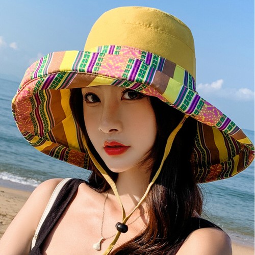 Lady Wide Brim Bucket Hat Ethnic Floral Print Thin Reversible Fisherman Cap Soft - Picture 10 of 18