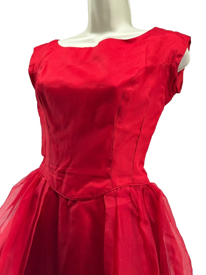 1950-е винтажное коктейльное платье красный лодка шеи карандаш юбка линия наложение ретро - Изображение 2 из 4