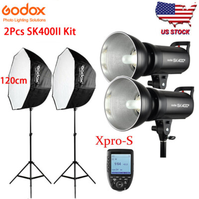 US 2X Godox SK400II Flash Light+120cm Umbrella Softbox Stand+Xpro-S Kit for Sony