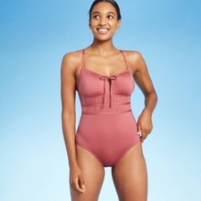 Women's Gathered Modern One Piece Swimsuit Kona Sol Mauve Small 4-6