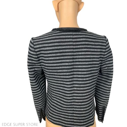 Tuta J Crew a righe tweed zip tasca giacca nero grigio cappotto lana taglia 0 - Foto 5 di 7