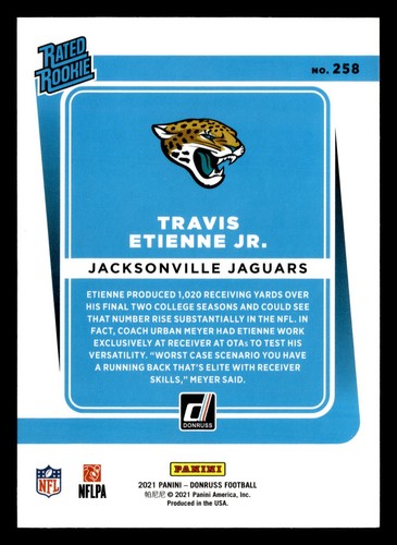 Travis Etienne Jr. 2021 Donruss #258 Jacksonville Jaguars Clasificado Novato - Imagen 2 de 2