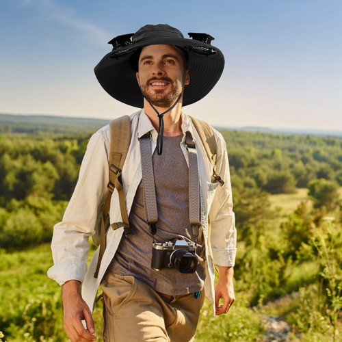 Wide Brim Outdoor Fishing Hat - Solar & USB Charging Outdoor Hat w/ 2 Fan Upf50+ - Picture 18 of 28