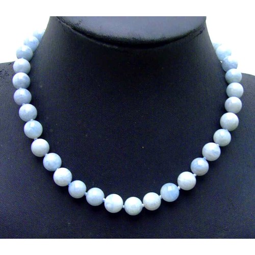 Necklace for Women Jewelry Chokers 18" 10mm Round Real Natural Blue Aquamarine