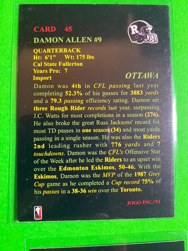 Damon Allen - 1991 Jogo CFL Football Card #45 - Picture 2 of 2