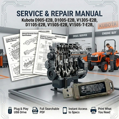 KUBOTA D1105-E2B V1505-E2B V1505-T-E2B ENGINE SERVICE REPAIR WORKSHOP MANUAL USB