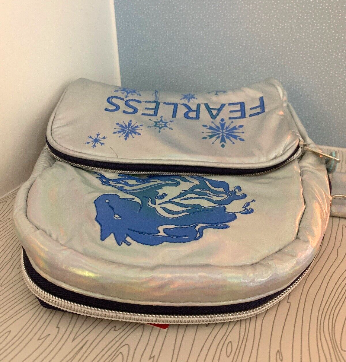 fearless mini silver backpack Disney FROZEN 2 Mini Backpack – Silver Metallic Elsa & Nokk “FEARLESS”  Embroider