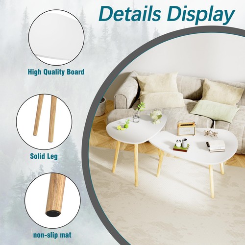 Coffee Table White Nesting Table Set of 2 End Table for Living Room,Triangle ... - Picture 6 of 9