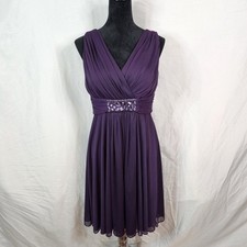 JESSICA HOWARD Size 12P Dk Purple Rhinestone Embellished Pleated Cocktail Dress