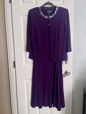 NEW Alex Evenings 2-Piece Dress & Jacket Set Eggplant Size 8 Beaded Sequin