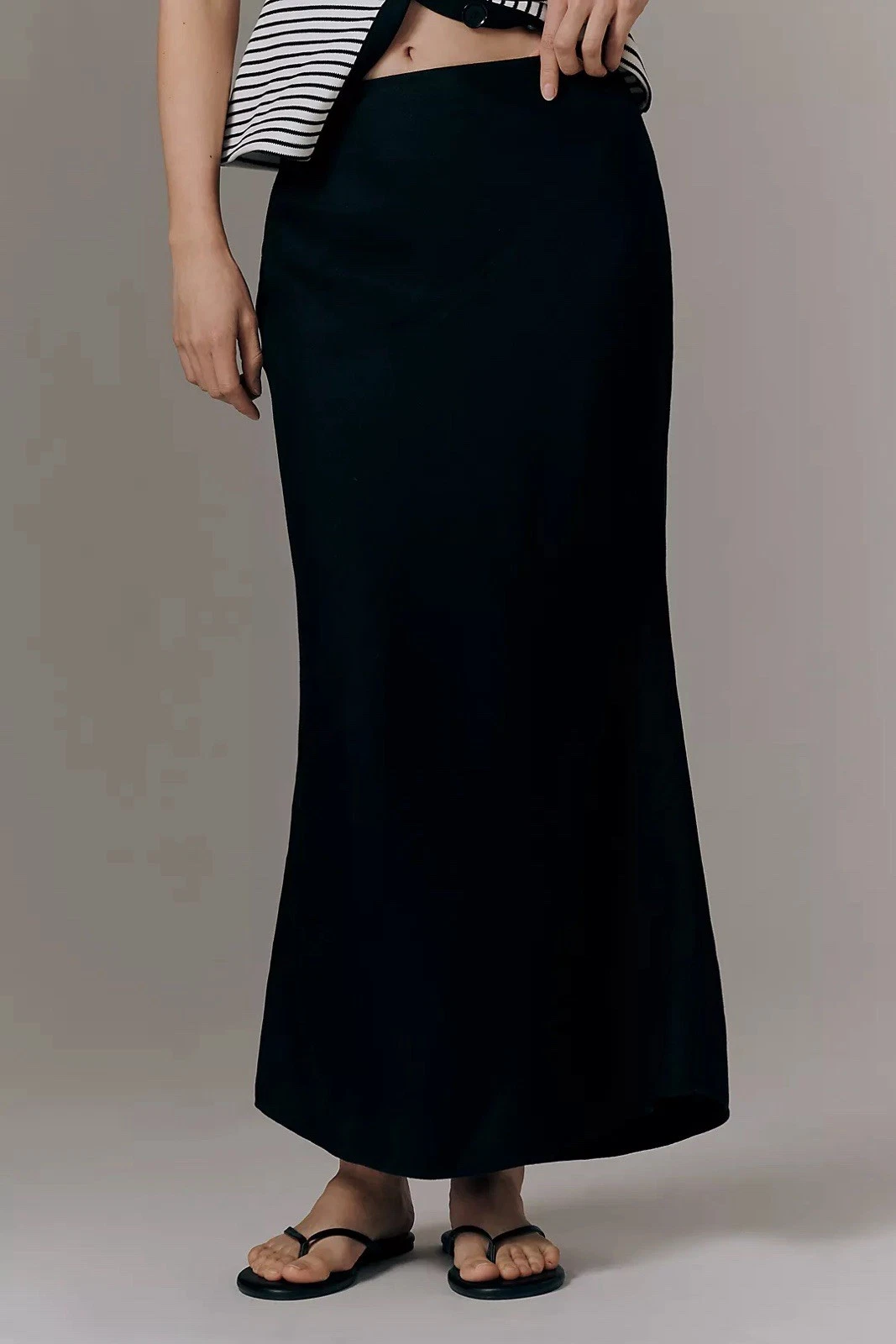 Anthropologie The Tilda Slip Skirt Black Linen Maxi Women’s Sz L $138 Minimalist