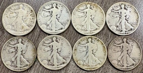 KEY DATES 1916-1923 PDS Walking Liberty Half Dollars 50C Collection, 8 Coins
