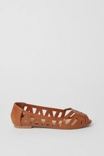 Dorothy Perkins Womens Flats Tan Faux Leather Peep Toe Wide Fit Comfort