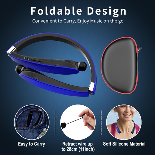 AMORNO Foldable Bluetooth Headphones Wireless Neckband Headset with Retractab... - Picture 4 of 7