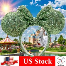 Rare Collection Green Sequin Bow Exclusive Disney-Parks Headband Minnie Ears US