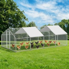 Large Metal Chicken Coop Walk-in Chicken Run Poultry Pen for Yard with Cover