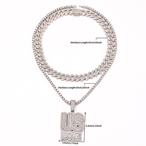 Exquisito Collar Mujer Forma Letra Colgante Hip Hop Multicapa Cadena Cubana - Imagen 8 de 12