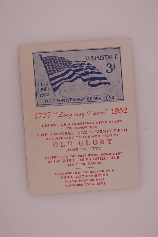 1952 Glen Ellyn IL Philatelic Exhibition Old Glory Flag Philatelic Souvenir