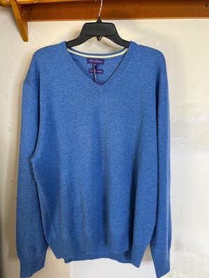 Alan Flusser Blue100% Cashmere V-Neck Sweater Xxl  Soft Mens Designer NWT