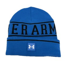Under Armour Mens Halftime Cuff Blue Spell-Out Beanie Winter Hat One Size New
