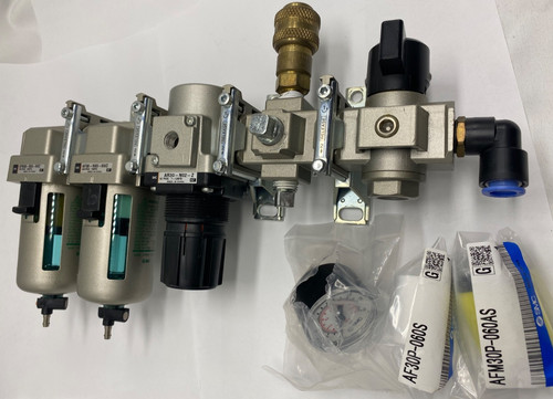 SMC pneumatic air 3/8” regulator assembly AC30C with separators, valve, block