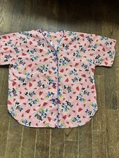 Women's Disney Mickey Minnie Red Love Scrub Button Up Top Size M Vtg