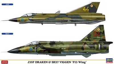Hasegawa 02281 1/72 Scale Model Aircraft Kit J35F Draken & SH37 Viggen F13 Wing