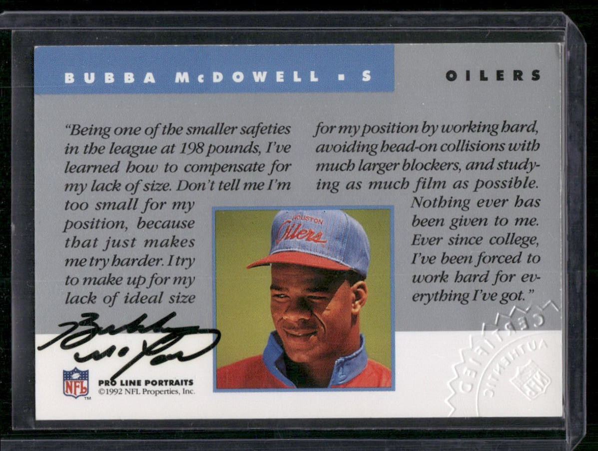 1992 Pro Line Portraits Autographs #90 Bubba McDowell w/ stamp