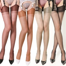 Ultra-Sheer Hold-up Stockings Plus Size Pure Nylons Non-Stretch Thigh High Hoses