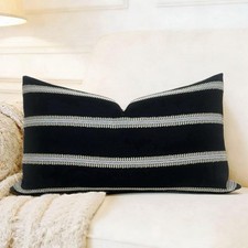 Decorative Rectangular Throw Pillow Cover Textured Woven Stripe Lumbar Cushio...