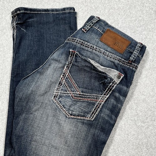 BKE Jeans Carter Straight Men 31L 31x33 Western Thick Stitch Whiskered