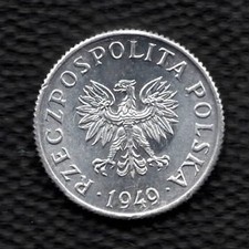 1949 Poland 1 Groszy Eagle Aluminum Coin