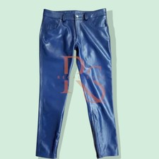 Men's Dark Blue Leather Dress Pant In Genuine Lambskin Leather Dress Pant
