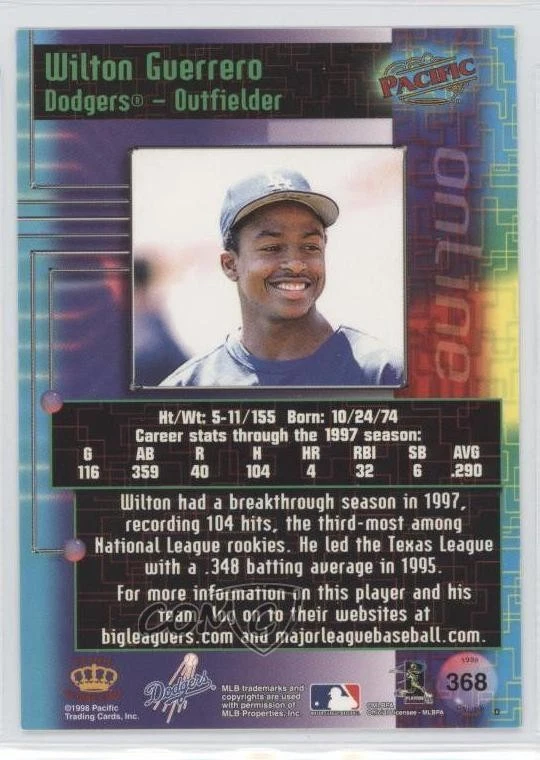 1998 Pacific Online Wilton Guerrero #368 - Image 2 of 2