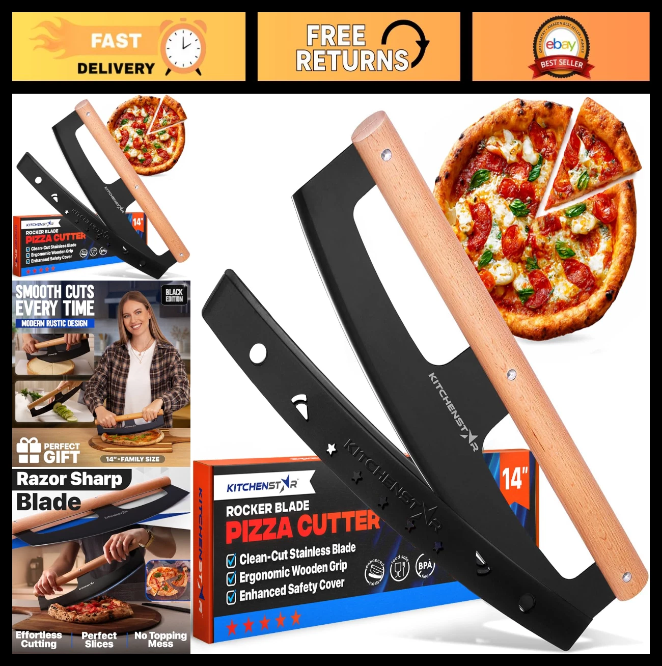 KitchenStar 14-Inch Pizza Cutter Rocker Blade Stainless Steel with Wood Handle
Opens in a new window