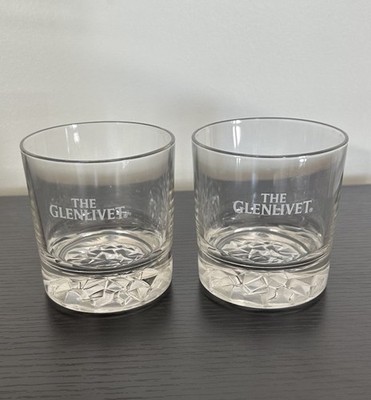 Set of 2 Glenlivet Scotch Glasses Rocks Clear Etched Logo Glass Collectible Gift