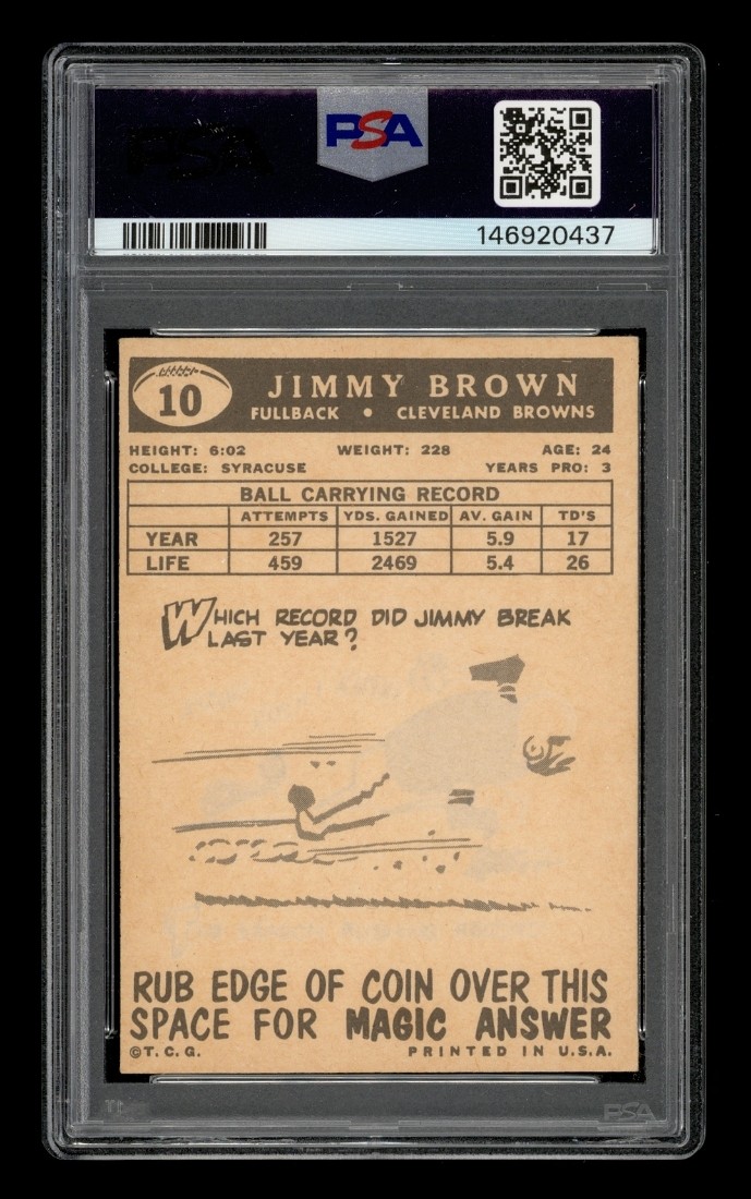 1959 Topps Set-Break # 10 Jim Brown PSA 6 EX-MT view 2