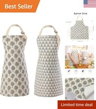 2-Piece Waterproof Cotton Linen Bib Apron Set with Adjustable Ties  Pockets