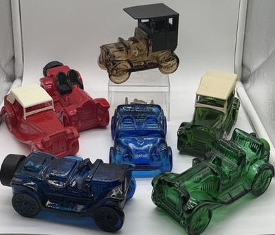 7 Vintage Avon Car Decanter Lot MG Maxwell Stanley Steamer Empty Bottles 1970s