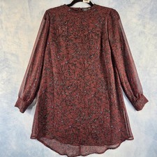ASTR the Label Burgundy Floral Sheer Long Sleeve Backless Shift Mini Dress XS