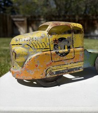 vtg Wyandotte Pressed Steel Toy Truck Yellow Green Rubber Tires, Rustic Patina