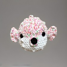 Handmade Crochet Puffer Fish Plush Stuffed Animal Pink White Multi Medium Age 3