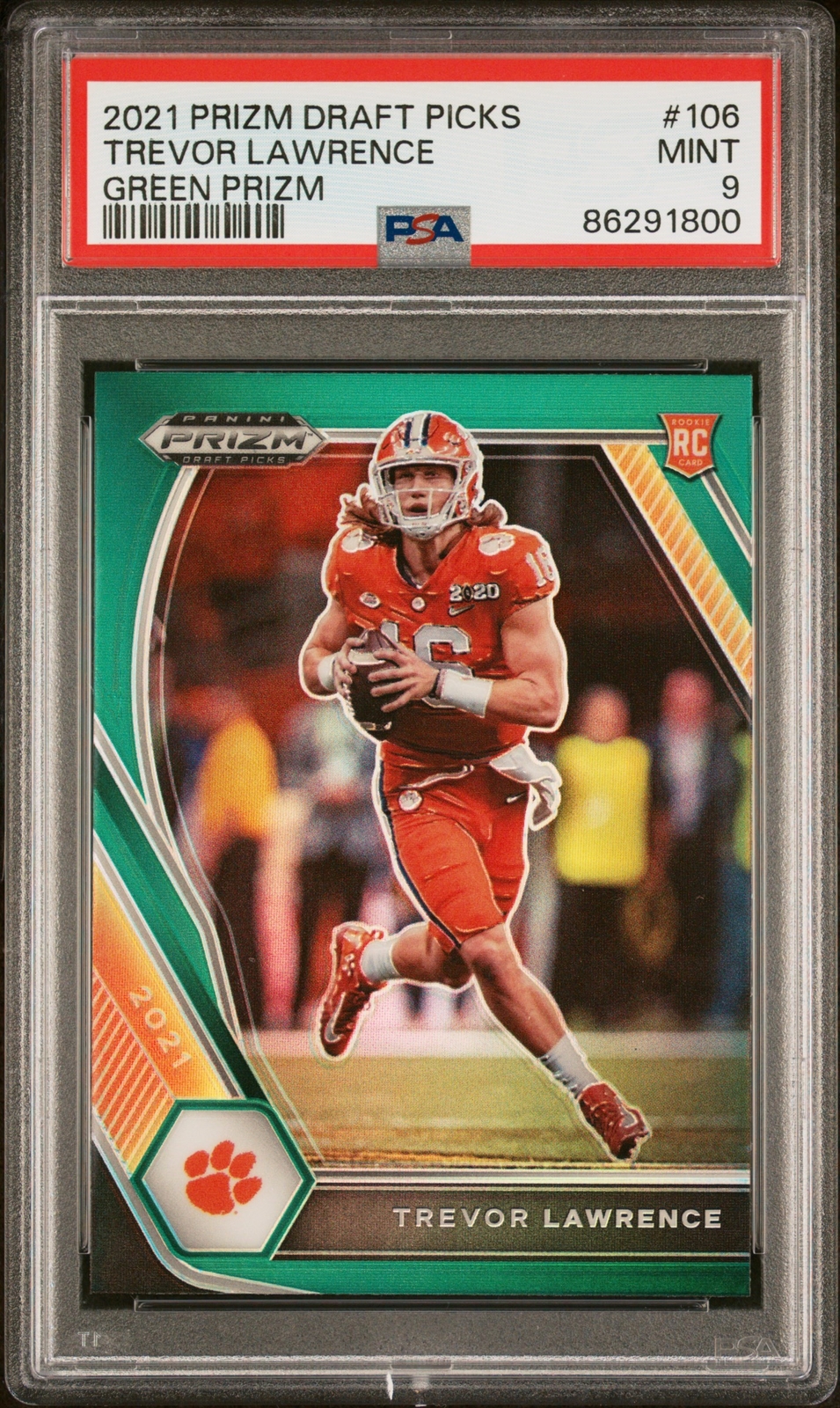 2021 PANINI PRIZM DRAFT PICKS GREEN PRIZM TREVOR LAWRENCE #106 RC PSA 9