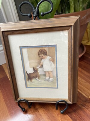 Vintage Collie Pup Print By Bessie Pease Gutmann The Reward Wood & Glass Frame
