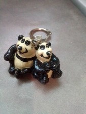 Vintage Resin Panda Bears Hug Friends Keychain