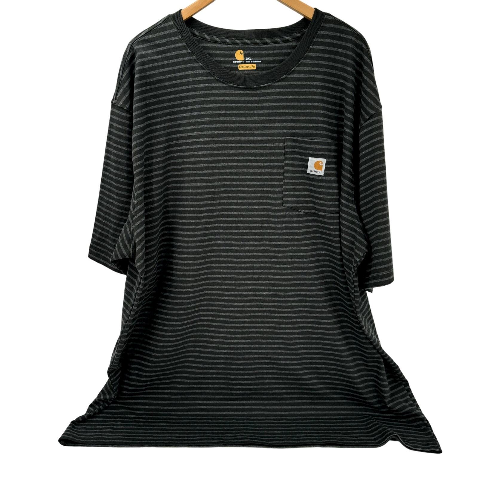Carhartt T-Shirt Mens 3XL Gray Striped Original Fit Heavyweight Pocket Tee