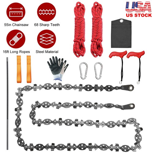 55in Hand Rope Saw, Chain High Reach Tree Limb Rope Saw, 68 Sharp Teeth ...
