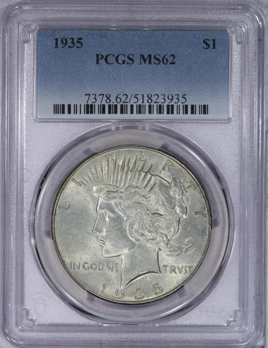 1935 Peace Dollar $1 PCGS MS62 - Sweet original coin!