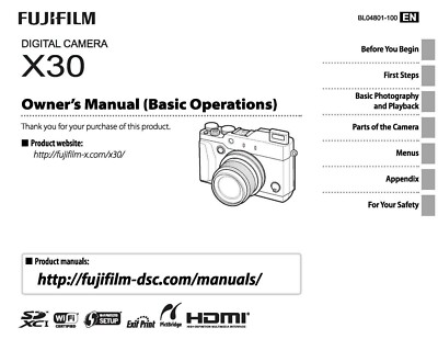 FUJI FUJIFILM X30 PRINTED INSTRUCTION MANUAL BASIC USER GUIDE HANDBOOK | eBay