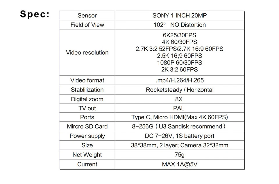 Hawkeye V6 PRO 6K Camera 1" 20MP Camera WiFi control DC 7-26V 8X Digital zoom - Image 3 of 4